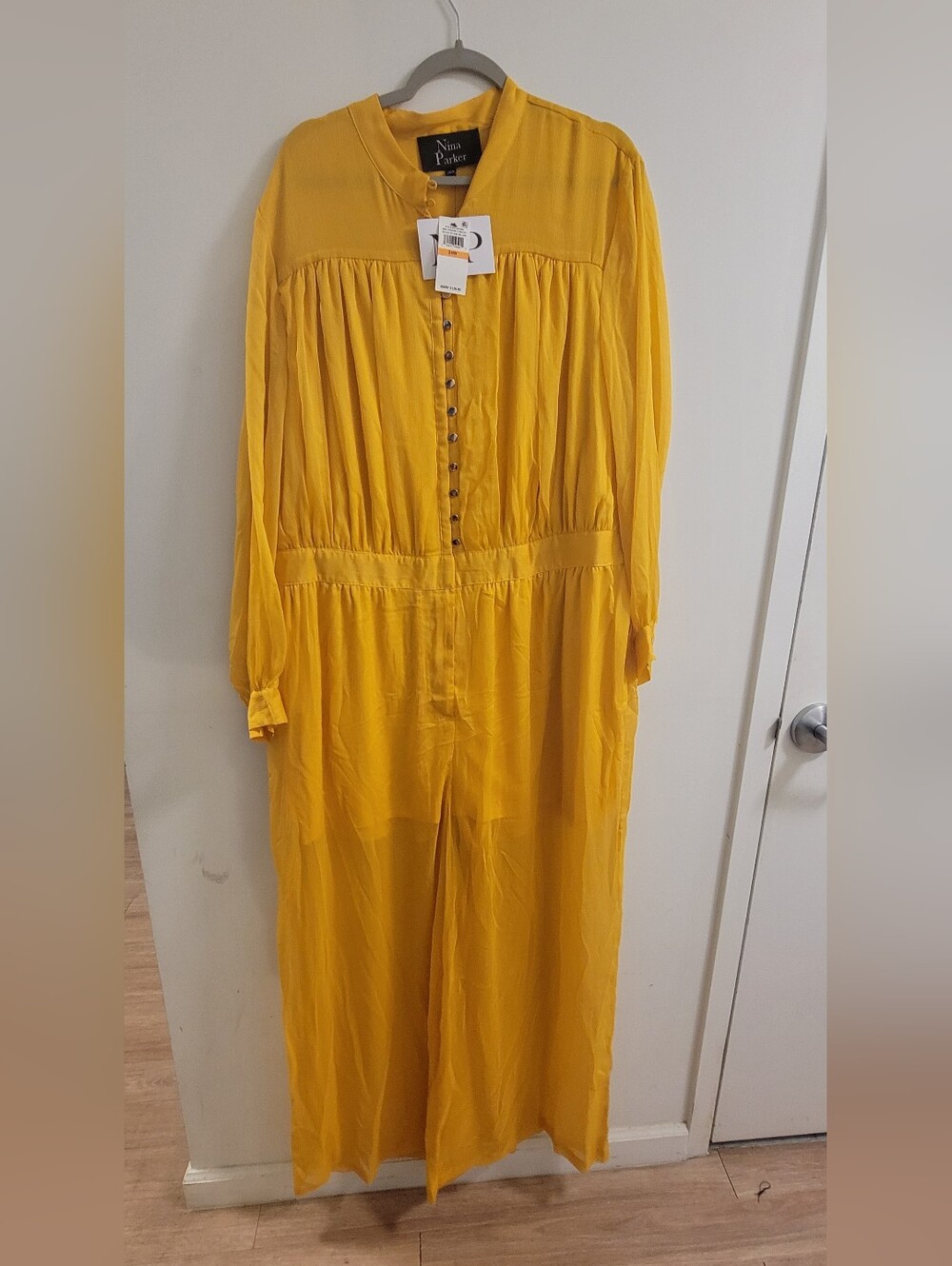Nina Parker Plus-Size Yellow Long-Sleeve Wide-Leg Jumpsuit 22W NWT - Picture 2 of 2